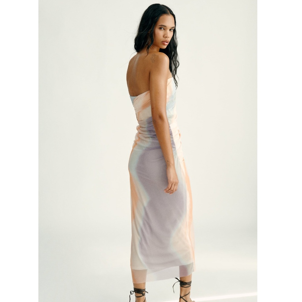 Zara STRAPLESS PRINTED TULLE DRESS - Picture 12 of 16